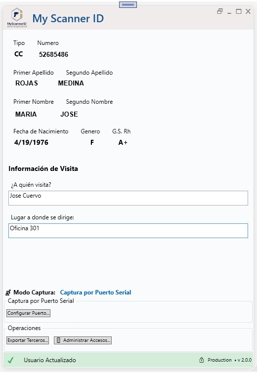Registro de Accesos - Panel de registro de visitantes